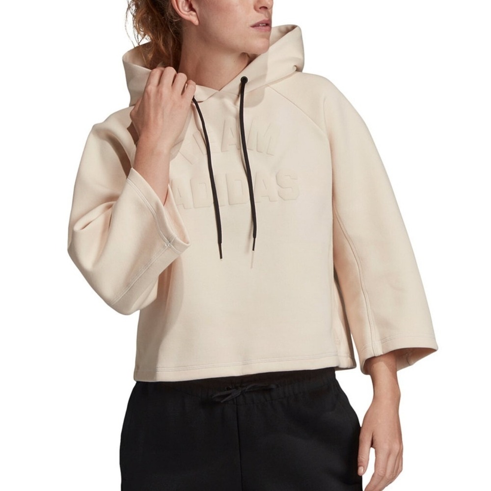 Team Adidas VRCT Cropped Pullover Hoodie Women S Linen Sporty Athleisure Neutral